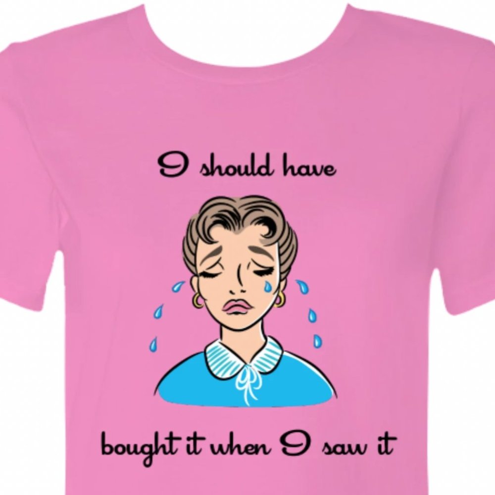 Pink Sad Crying Pinup Girl Shopping Ladies T-Shirt
